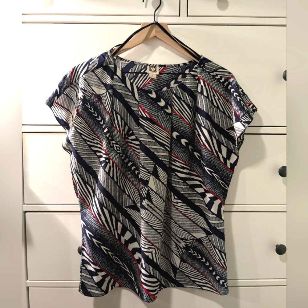 Anne Klein Blue, Red, and White Striped Blouse Size Small